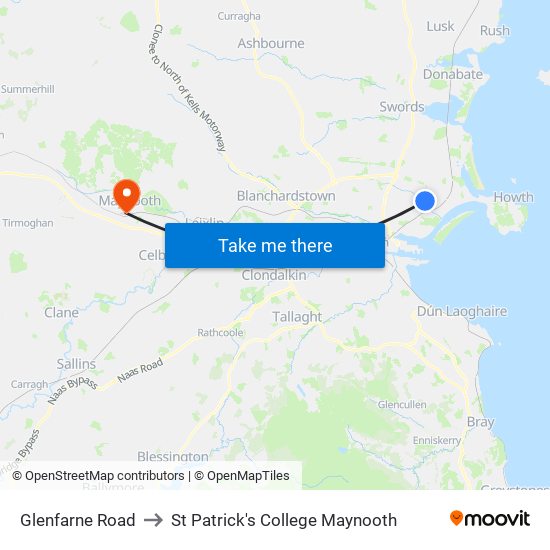 Glenfarne Road to St Patrick's College Maynooth map