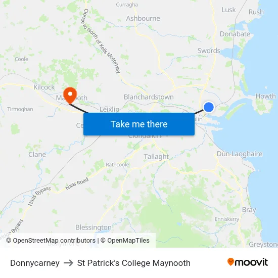 Donnycarney to St Patrick's College Maynooth map