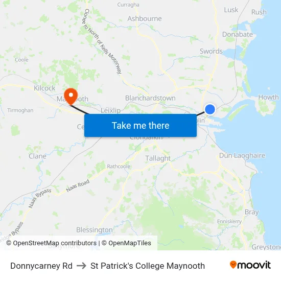 Donnycarney Rd to St Patrick's College Maynooth map