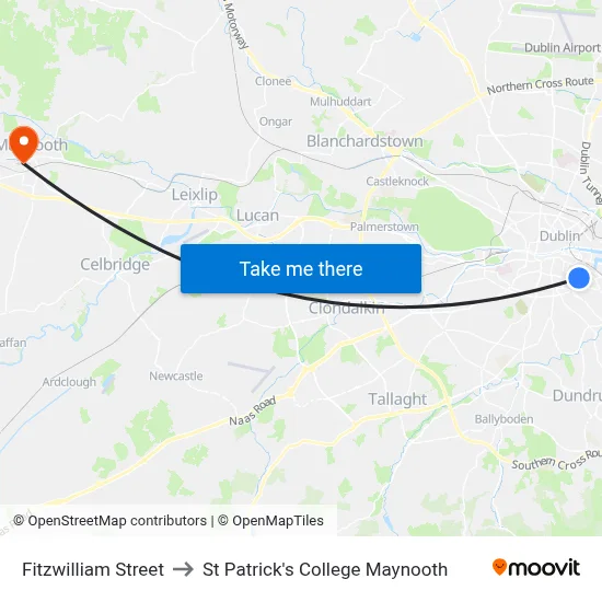 Fitzwilliam Street to St Patrick's College Maynooth map