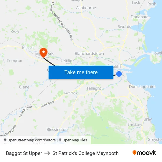 Baggot St Upper to St Patrick's College Maynooth map