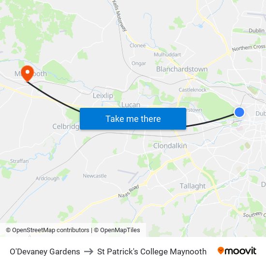 O'Devaney Gardens to St Patrick's College Maynooth map