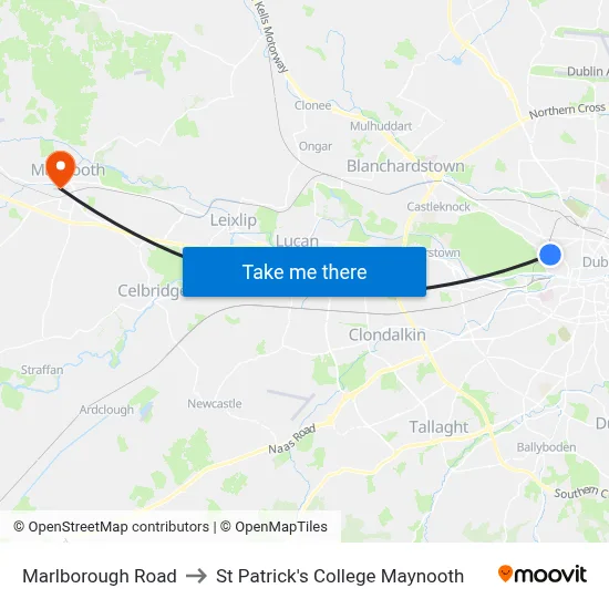 Marlborough Road to St Patrick's College Maynooth map