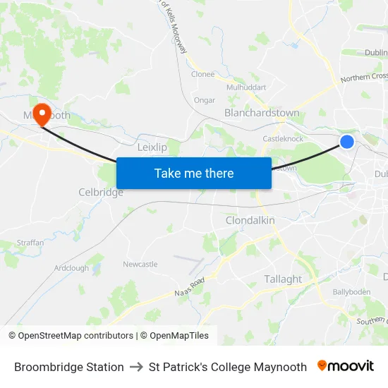 Broombridge Station to St Patrick's College Maynooth map