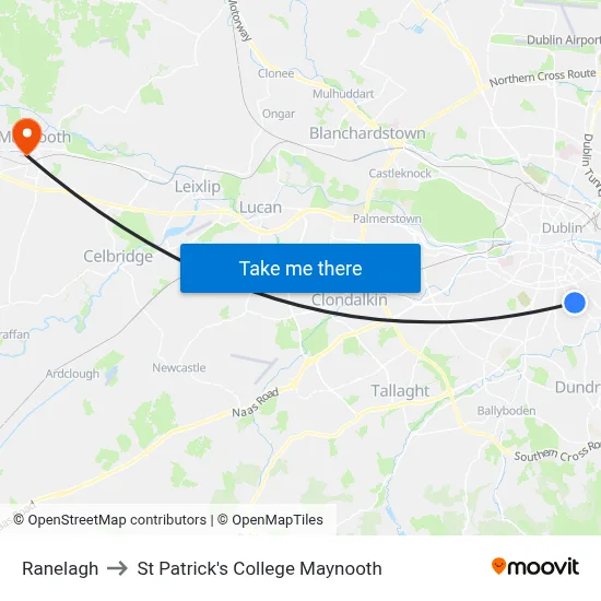 Ranelagh to St Patrick's College Maynooth map