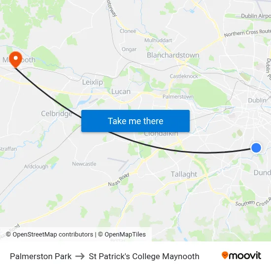 Palmerston Park to St Patrick's College Maynooth map