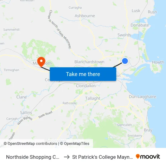 Northside Shopping Centre to St Patrick's College Maynooth map