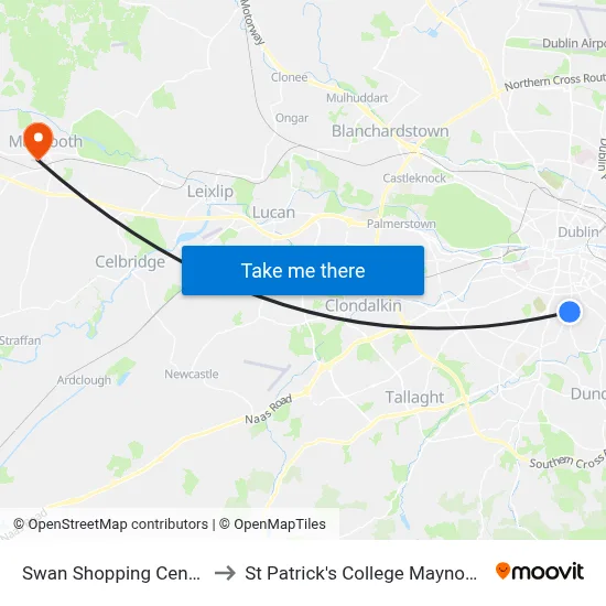 Swan Shopping Centre to St Patrick's College Maynooth map