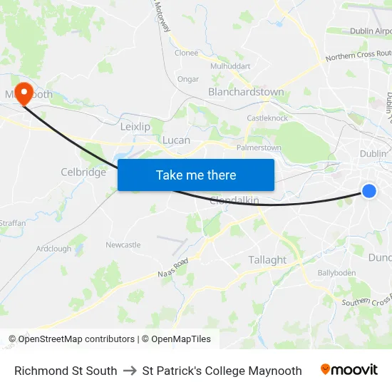 Richmond St South to St Patrick's College Maynooth map