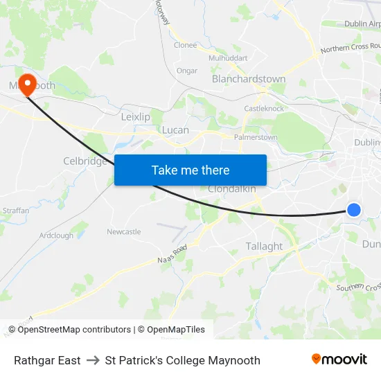 Rathgar East to St Patrick's College Maynooth map