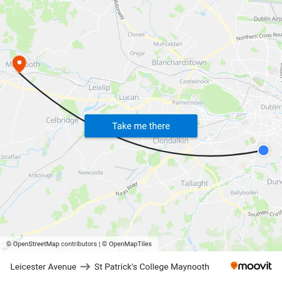 Leicester Avenue to St Patrick's College Maynooth map