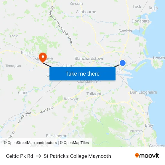 Celtic Pk Rd to St Patrick's College Maynooth map