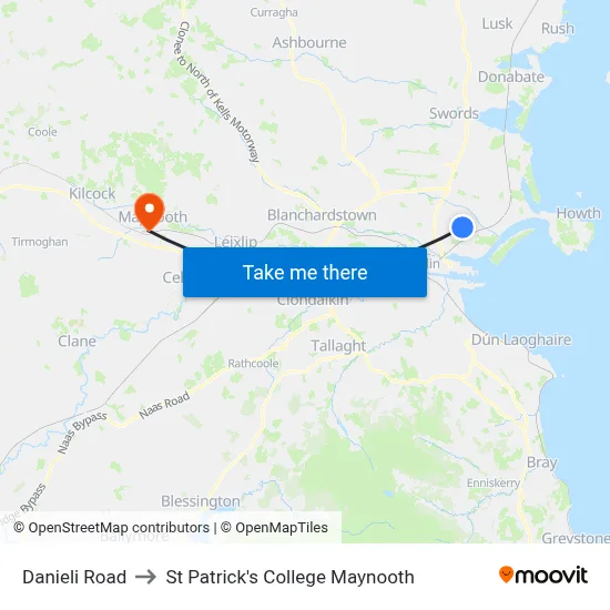 Danieli Road to St Patrick's College Maynooth map