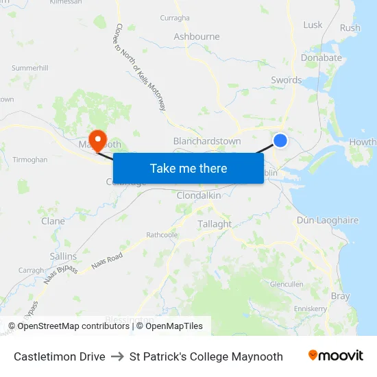 Castletimon Drive to St Patrick's College Maynooth map
