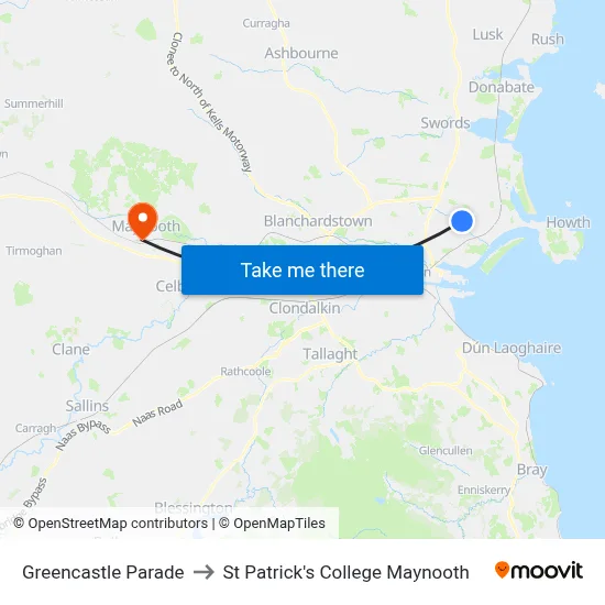 Greencastle Parade to St Patrick's College Maynooth map
