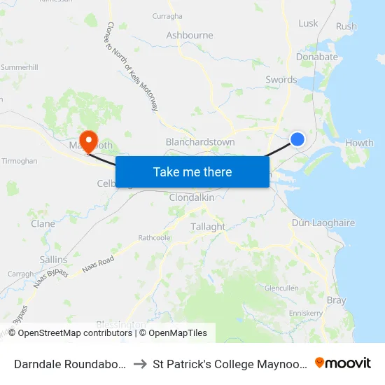 Darndale Roundabout to St Patrick's College Maynooth map