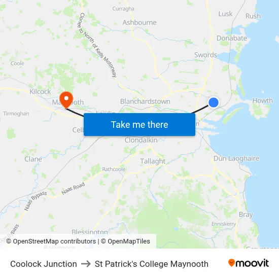 Coolock Junction to St Patrick's College Maynooth map