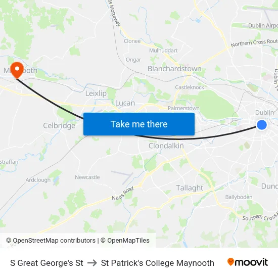S Great George's St to St Patrick's College Maynooth map