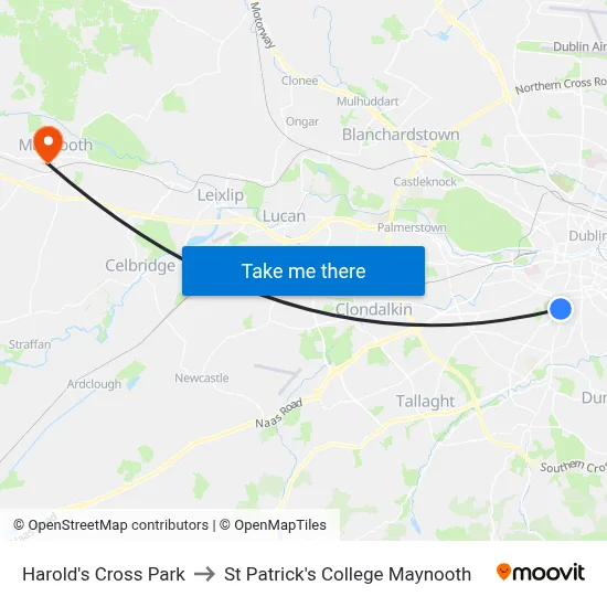 Harold's Cross Park to St Patrick's College Maynooth map
