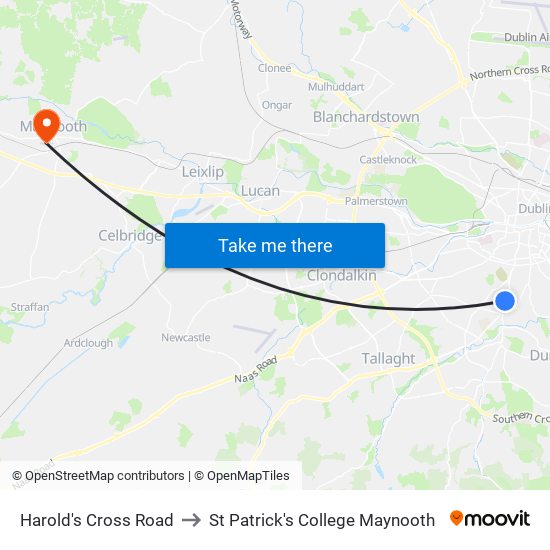 Harold's Cross Road to St Patrick's College Maynooth map