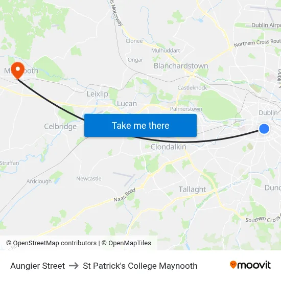 Aungier Street to St Patrick's College Maynooth map