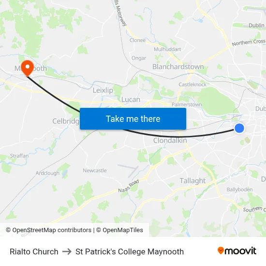 Rialto Church to St Patrick's College Maynooth map