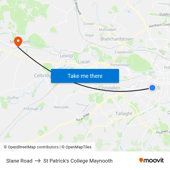 Slane Road to St Patrick's College Maynooth map