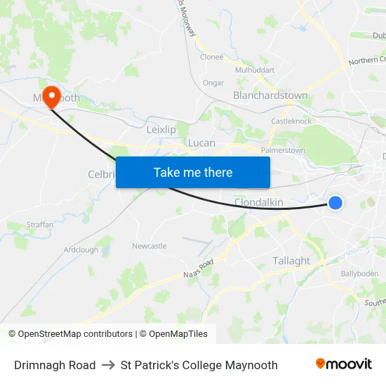 Drimnagh Rd to St Patrick's College Maynooth map