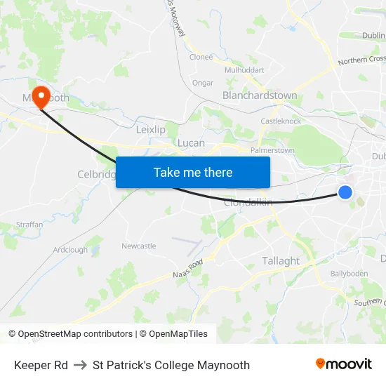 Keeper Rd to St Patrick's College Maynooth map