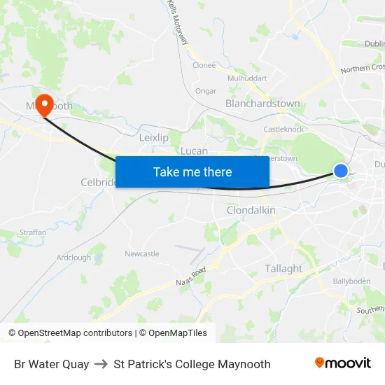 Br Water Quay to St Patrick's College Maynooth map