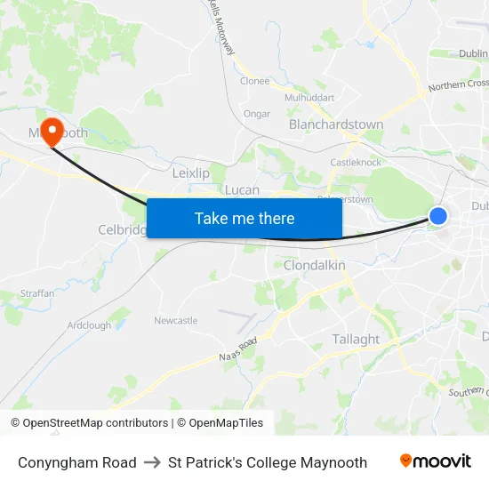 Conyngham Road to St Patrick's College Maynooth map