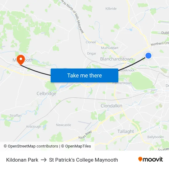 Kildonan Park to St Patrick's College Maynooth map