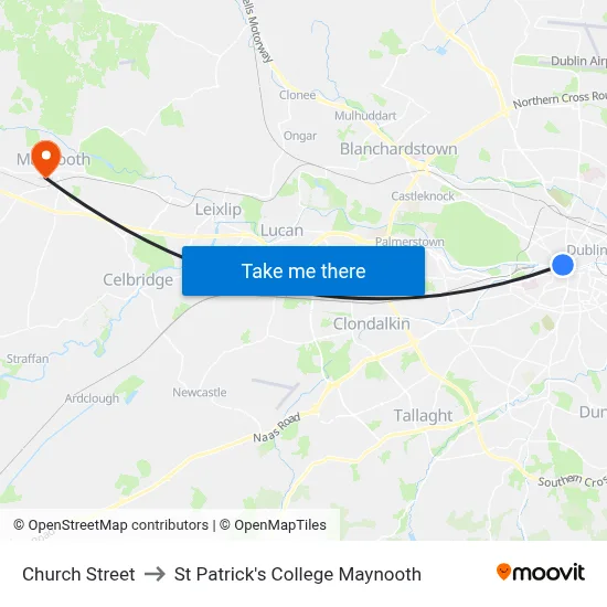 Church Street to St Patrick's College Maynooth map