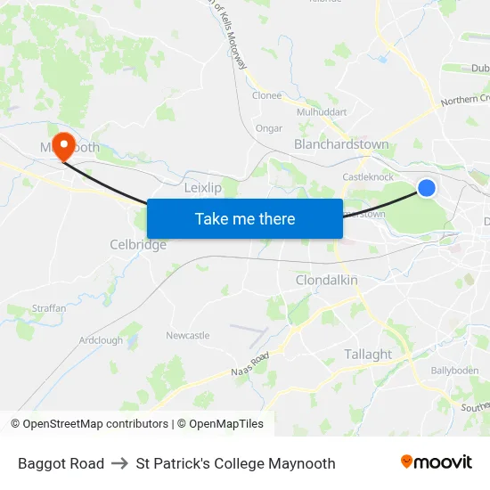 Baggot Road to St Patrick's College Maynooth map