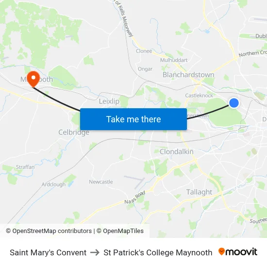Saint Mary's Convent to St Patrick's College Maynooth map