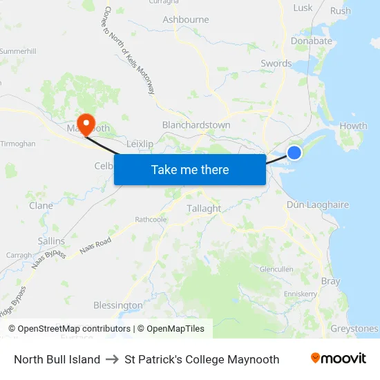 North Bull Island to St Patrick's College Maynooth map