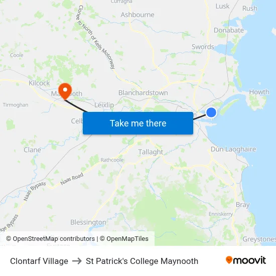 Clontarf Village to St Patrick's College Maynooth map