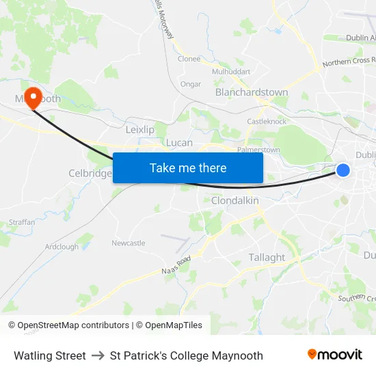 Watling Street to St Patrick's College Maynooth map