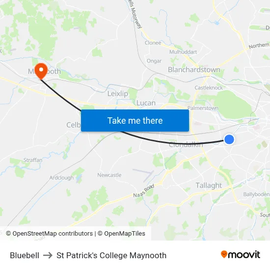 Bluebell to St Patrick's College Maynooth map