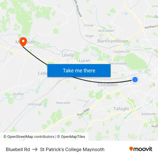 Bluebell Rd to St Patrick's College Maynooth map