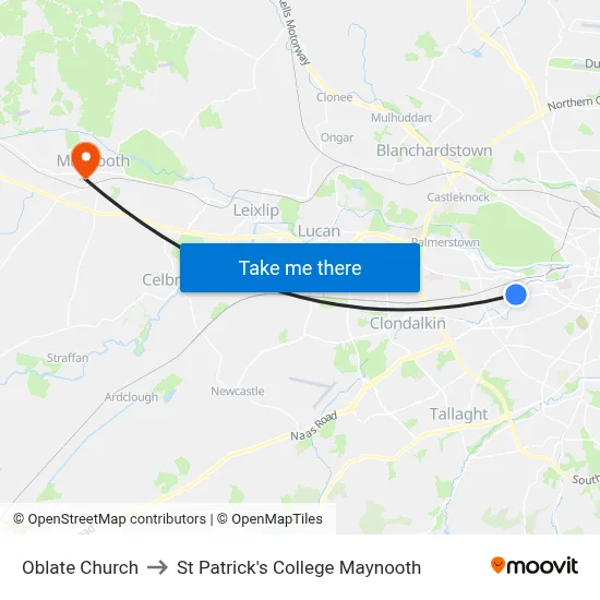 Oblate Church to St Patrick's College Maynooth map