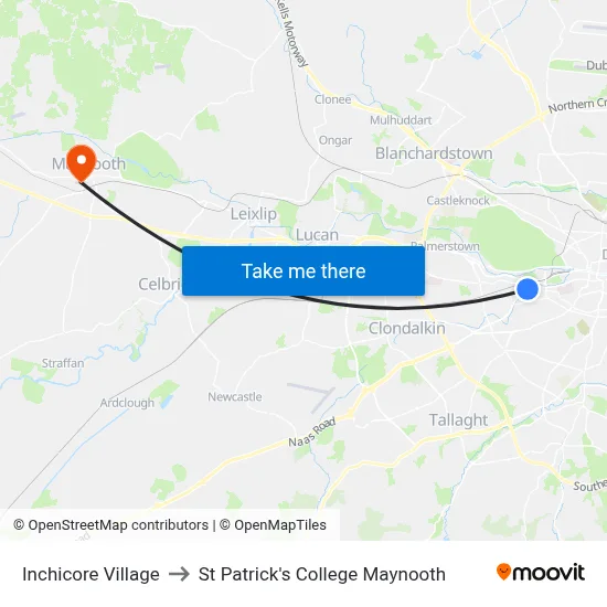 Inchicore Village to St Patrick's College Maynooth map