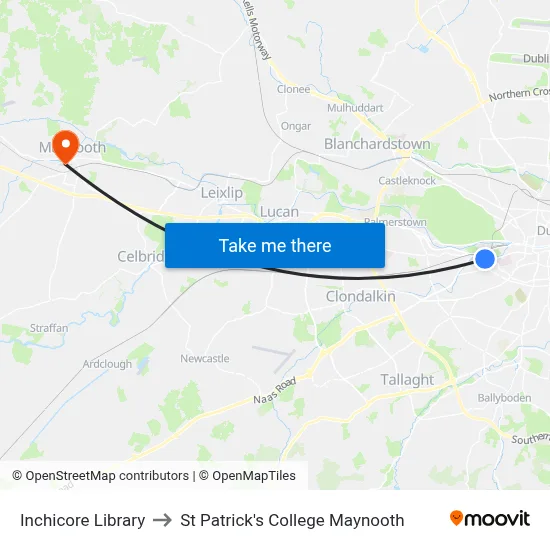 Inchicore Library to St Patrick's College Maynooth map