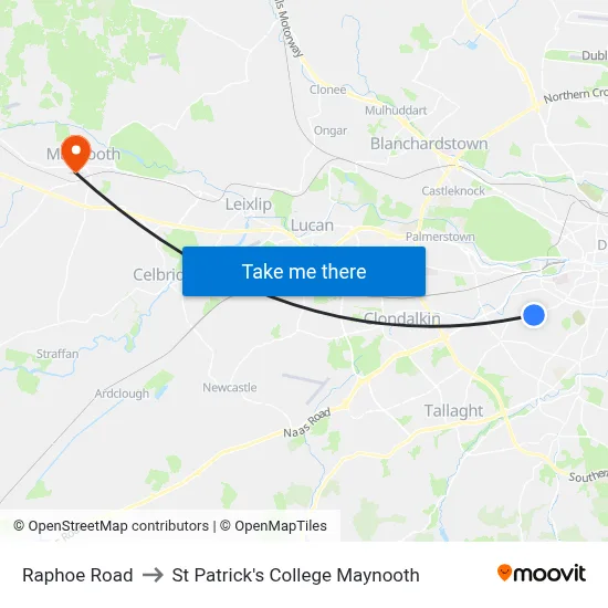 Raphoe Road to St Patrick's College Maynooth map