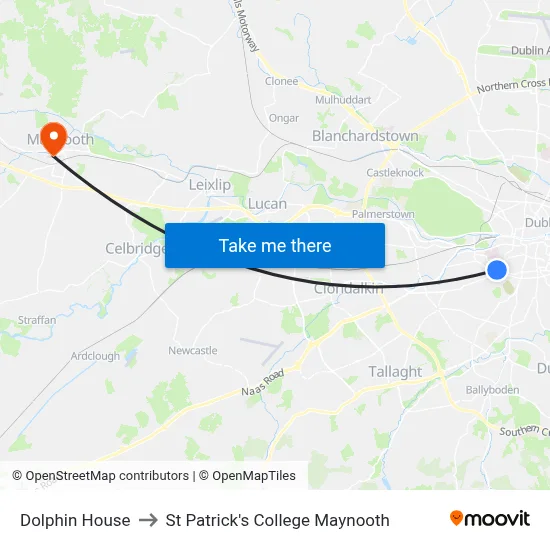 Dolphin House to St Patrick's College Maynooth map