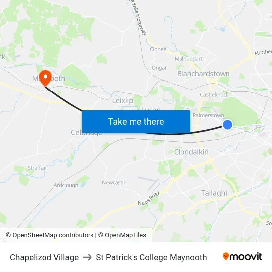 Chapelizod Village to St Patrick's College Maynooth map