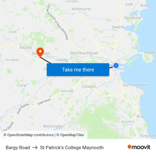 Bargy Road to St Patrick's College Maynooth map