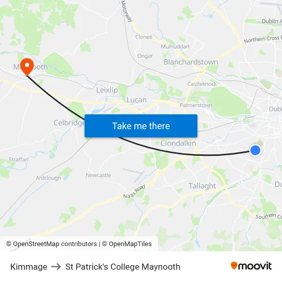 Kimmage to St Patrick's College Maynooth map