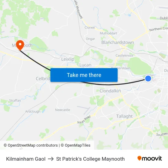 Kilmainham Gaol to St Patrick's College Maynooth map