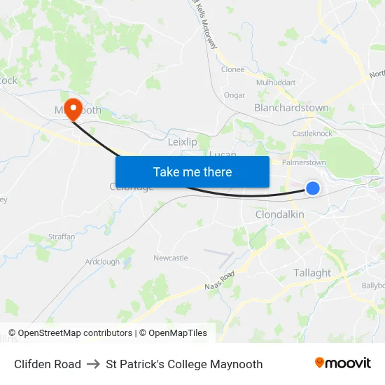 Clifden Road to St Patrick's College Maynooth map